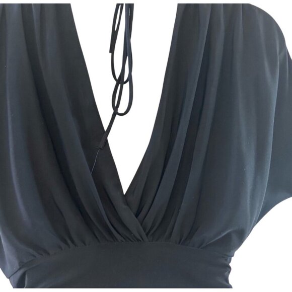 Sabora Black Ruched Belted V-Neck Dress Size M - Picture 9 of 10